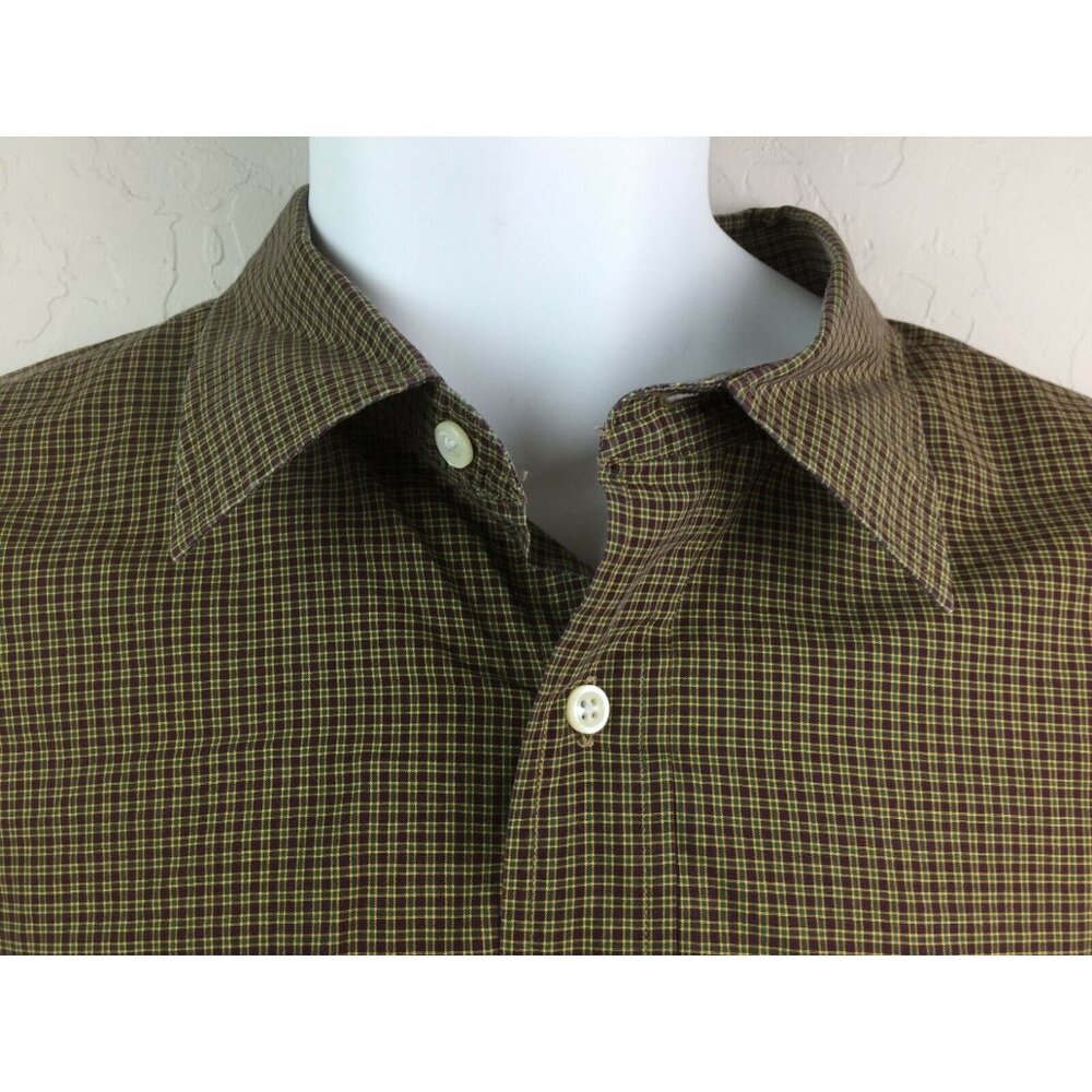 Daniel Cremieux Collection Mens Plaid Button Shirt Brown Green Size XL
